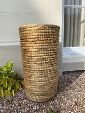 Large Vintage Woven Laundry Basket Seagrass Natural Neutral Plastic Line Planter