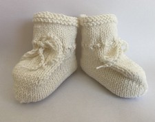 Knitted Baby Booties Plus 3 Months Pale Cream off white Cotton Stays On Feet New