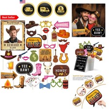Western Cowboy Cowgirl Photo Booth Props 33pcs Wild West Country Party Favors