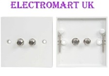 DOUBLE TWIN F TYPE SCREW WALL PLATE SOCKET TV SATELLITE VIRGIN  CABLE FREEVIEW