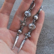 Asymmetric Flower Drop Earrings Bohemian Antique Silver Plated Vintage Style