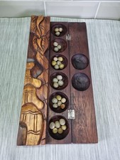Vintage Mancala Oware Game With Nickernuts Hand Carved Ivory Coast Rare VGC