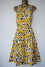 TU GOK WAN YELLOW WHITE NAVY FLORAL SKATER TEA DRESS SIZE 18 R