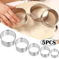 5PC Stainless Steel Round Biscuit Cutter Set Dumpling Pastry Mold Baking Tool UK