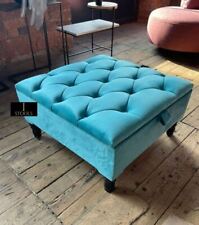 Square Velvet Ottoman Footstool Coffee Table with Storage - Large Size