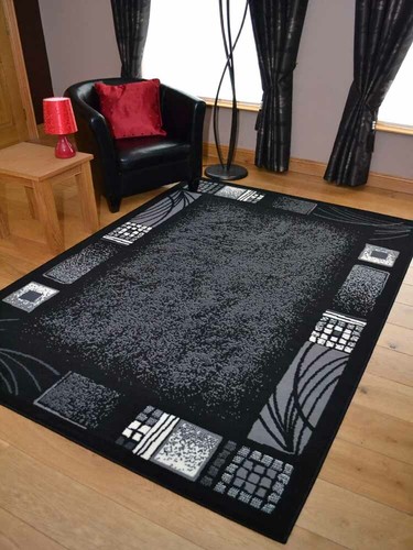 Modern black grey rugs mats - black,