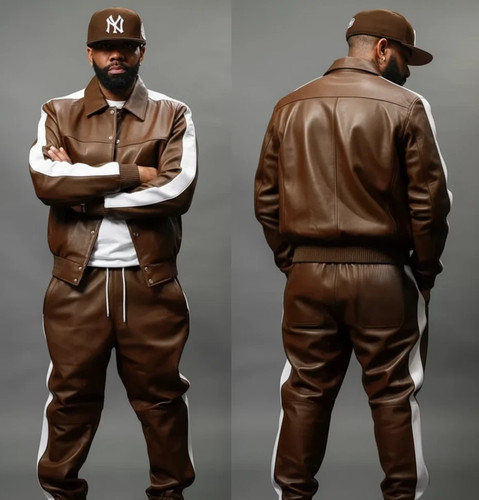 Men brown white genuine - brown,