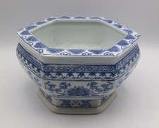 Hexagon Chinese Chinoiserie Porcelain Planter Blue White Floral Planter Pot
