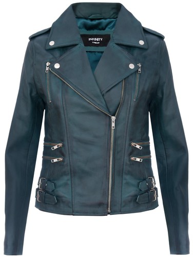Ladies leather biker jacket - leather,