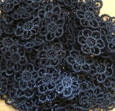 Tiny Black Outline 14mm Guipure Lace Daisy Motifs Sew On Flower Appliques