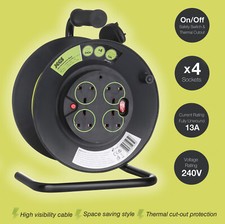 Jegs 25M Extension Reel Heavy Duty Mains Cable 13A  Electrical 4 Way Gang Socket