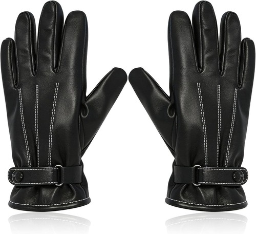 Black leather gloves - black,