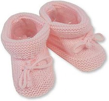 Newborn Baby Booties Knitted Tie Up Bootees Boy Girl Blue Pink White 0-3 Months