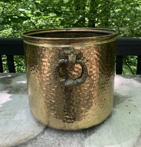 Vtg brass jardiniere bucket - lg,