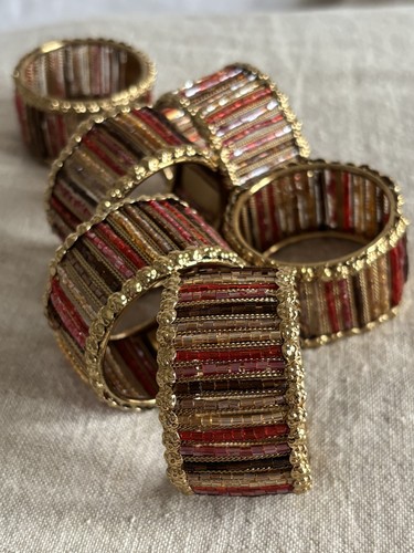 Set red gold napkin rings - of, 6