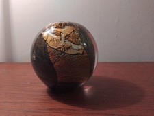 VINTAGE ART GLASS PAPERWEIGHT SIGNED,  GOLD, BLACK 7CMS TALL