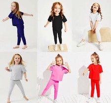 GIRLS KIDS CHILDRENS PLAIN COTTON FULL LENGTH LEGGINGS AGE 1-13 BLACK +COLOURS