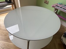 IKEA Strind White Glass Coffee Table on Castors by Ehlen Johansson. Trolley