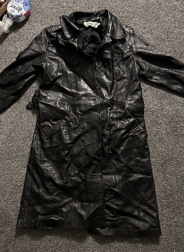 Vintage black leather long - black,