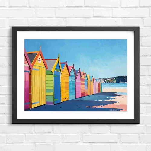 Bright colorful beach huts art - beach,