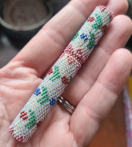 Antique beaded needle case - beaded,