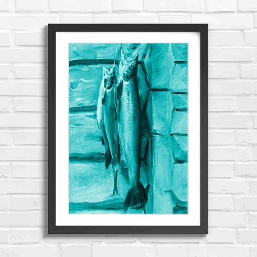Vintage salmon fishing art - salmon,