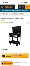 HALFORDS ADVANCED 2 DRAWER GARAGE TOOL TROLLEY WORKSHOP TOOLBOX.