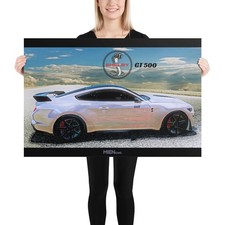White Silver Shelby GT-500 Glossy Poster ₍₂₄ ᵢₙ ₓ ₃₆ ᵢₙ₎