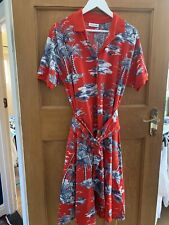 Lacoste Red WOW Midi Shirt Dress Size 40 with Belt, Pockets, Palm Tree Pattern