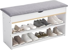 Shoe Storage Bench Cushion AUCTION 2 Tier Shoe Rack Padded Seat 3 Compartments