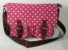 Fabric Hand/Shoulder Bag Red/Pink Polka Dot Lined Zips/Pockets/Magnetic Closure 