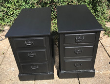 Pair Ebonised Antique Bedside Cabinets  Pedestal Chests Drawers