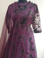 Asian Indian Pakistani Occasion Dress in Purple with Black Sequin Design