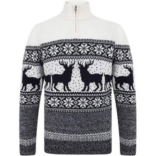 Christmas Gullfoss Nordic Mens Christmas Jumper Cream Half Zip Sweatshirt