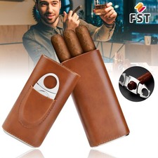Portable Leather Travel Cigar Case 3 Tubes Holder With Cigar Cutter Perfect Gift