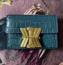 Kassandre Paris Split Cow Leather Croc Effect Flap Wallet Petrol Blue / Gold