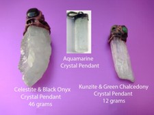 Crystal Pendants Aquamarine Celestite Kunzite Quartz x 3