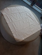 Vintage 85cm Square White Embroidered Table Cloth VGC