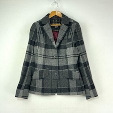 Barbour Nebit Tailored Tweed Jacket Womens 8 Grey Tartan Country Hacking Blazer
