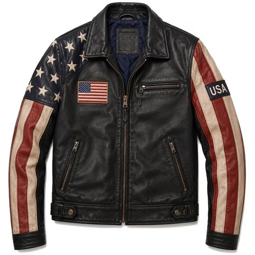 Mens usa flag - leather, jacket