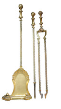 Antique Brass Fire Irons 19th Century with rest.