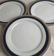 Rare Noritake Dinner Plates Set x3 Legendary Crestwood Cobalt Blue Platinum 26cm