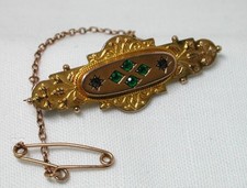 Antique 9ct Gold Green And Red Stone Locket Brooch 23253