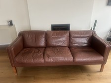 Mid Century Vintage Danish 3-Person Sofa Brown Leather