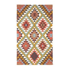 Oslo Geometric Rug 120x170cm Cotton Orange Yellow Brown Cream Printed Design