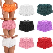UK Womens Hot Pants Elastic Waist Ruffled Solid Color Shorts Pettipants Layered