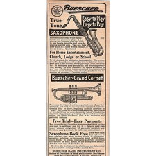 Buescher Band Instrument Grand Coronet True-Tone Saxophone Elkhart 1920 Ad AG2-6