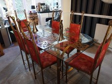Dinning Table 6 Seater Smoked Glass With Black And Gold Antique Iron
