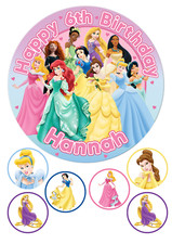 Personalised Disney Princess Edible Icing/Wafer Cake Toppers - Birthday