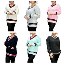 Womens Ladies Cable Knitted V